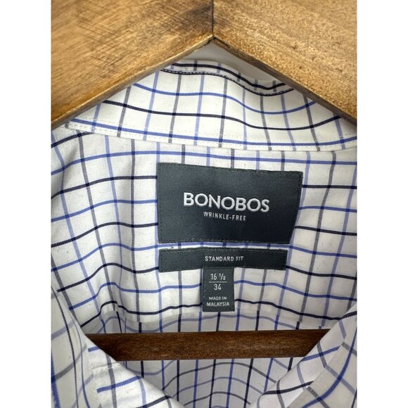 Bonobos Mens Standard Fit Button-Down Shirt With Blue & White Check Pattern Size - Picture 3 of 9